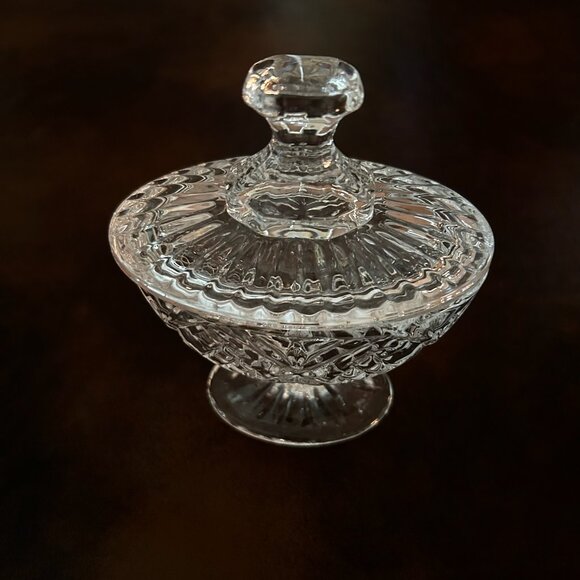 Vintage Shannon Crystal Footed Oval Cut Glass Candy Sugar Dish With Lid - Picture 3 of 11